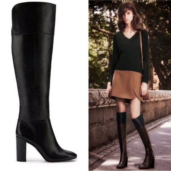Tory Burch Bowie Black Leather Chunky Over The Knee Boots 6.5 - Picture 1 of 11